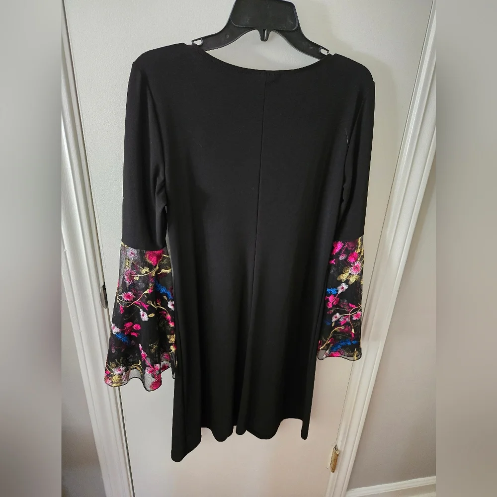 MSK Black Dress with Floral Sleeves - Picture 4 of 4